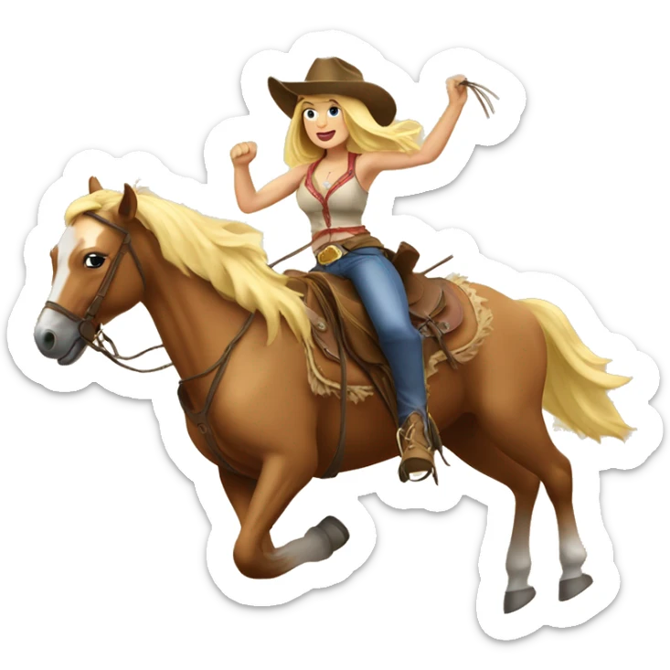 hot blond cowgirl riding a horse while throwing the lasso sticker