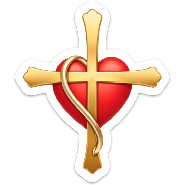 Two red  heart outlines  entwined with a simple gold cross  sticker