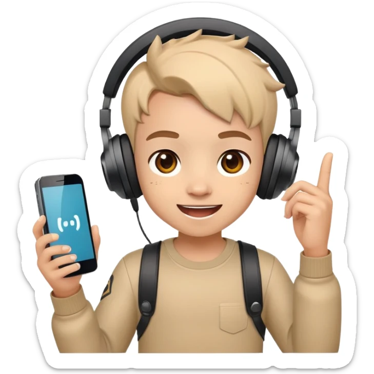 Cute cartoon character with gaming headset holding a mobile phone playing Free Fire, with excited eyes and happy expression sticker