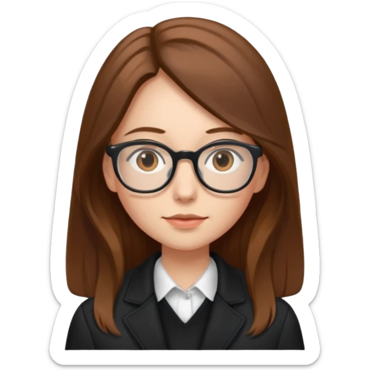 A girl with long brown hair and Thin reading glasses and black jacket  sticker