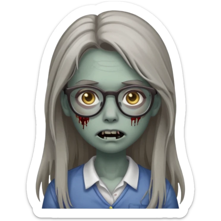 zombie with glasses gray girl long hair sticker