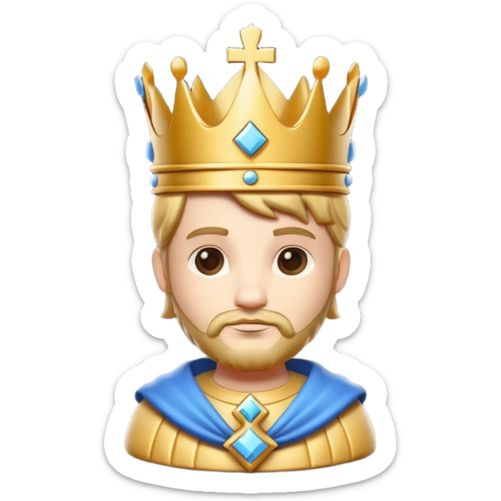 
cute chess king character icon, royal king crown, cross detail on top, 3D cartoon, glossy material, soft shadow, mobile game icon style, centered, clean background, no text, no watermark
 sticker