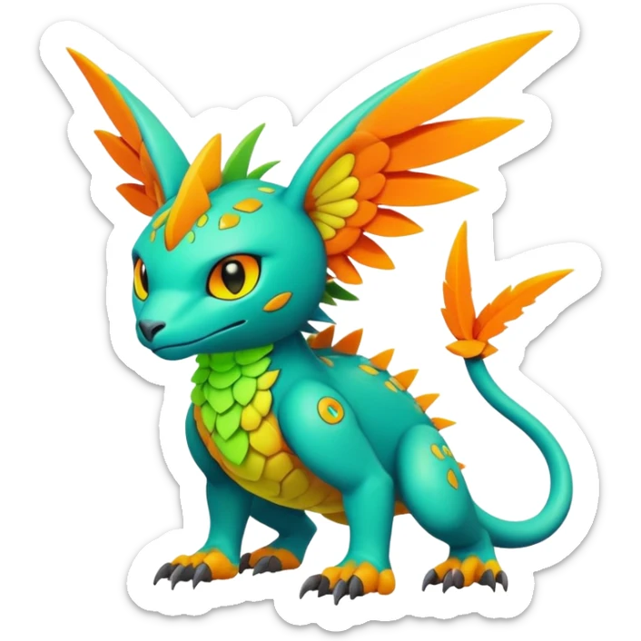 Tropical lush warm-colored modern colorful neon-colored Fakémon-Digimon-Trico-creature sticker