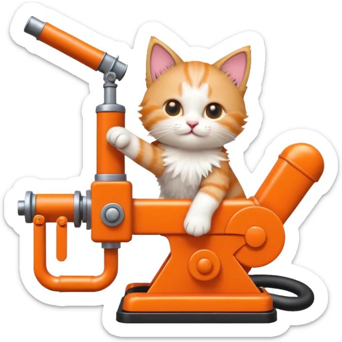 Can you make me a kitten riding a pump jack shooting two guns in their air? sticker