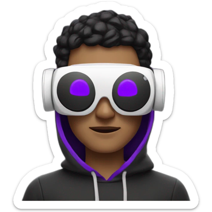 white man in the black hoody with violet OMG VR logo on it.  Man in vr headset sticker