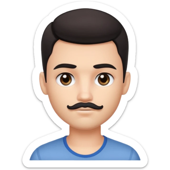pretty handsome bratz man, with black black black  eyes,  short dark hair,  short mustache , pale skin, defined jawline sticker