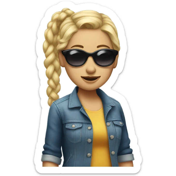 a woman with blonde hair in pigtails with sunglasses on, sticker