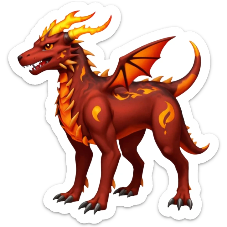 Copper-Bronze Molten-Lava Glow-Cracked Fiery-Runed Draconic Houndoom-Garchomp-hybrid-creature (full body) sticker