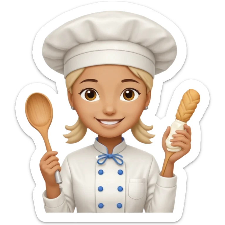 Young female baker - wearing a white chef's hat and holding a cream piping bag sticker