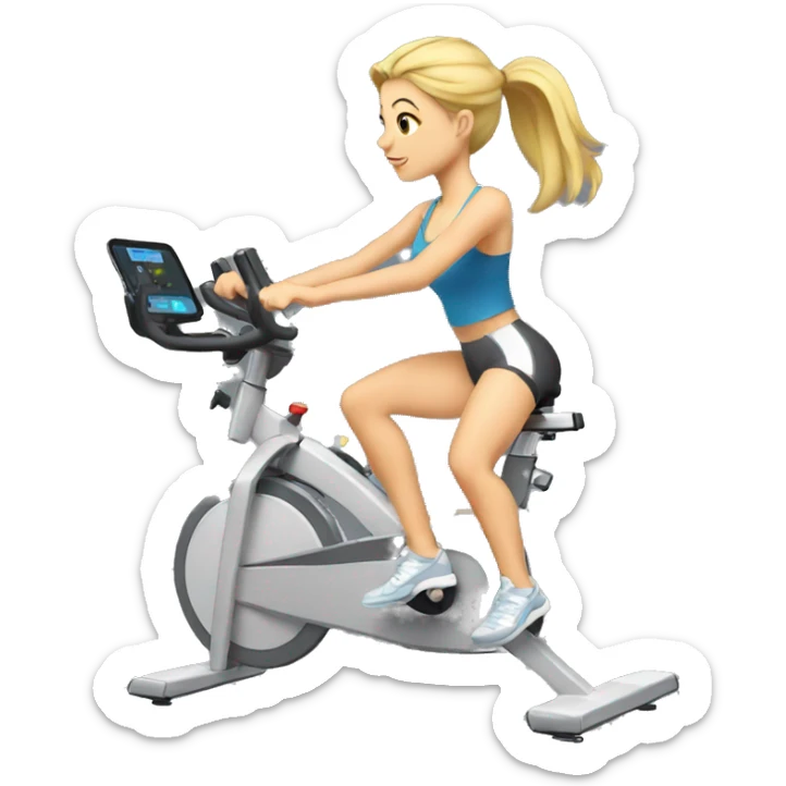 Blonde woman with ponytail on stationary bike sticker