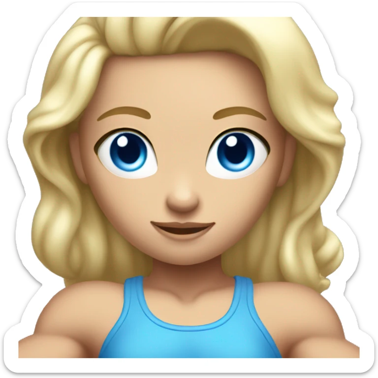 Strong muscle blonde girl blue eyes raising hand sticker