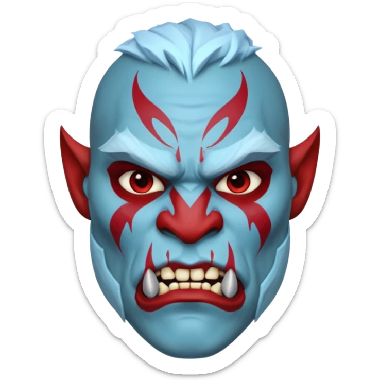 Fantasy orc portrait emoji, icy blue and deep red frost war paint on face, brutal winter warrior mood, strong facial features, minimal tribal design, clean high readability emoji style, male/female variant
 sticker