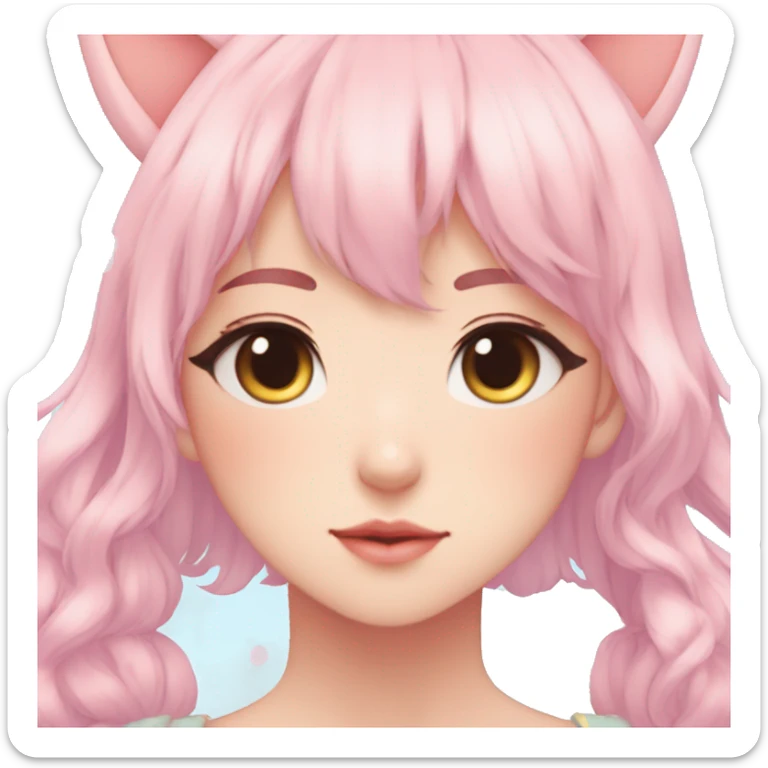 Gorgeous pastel anime girl with blushing face and hair garnitures and pretty hair and cat ears aesthetic trending style sticker