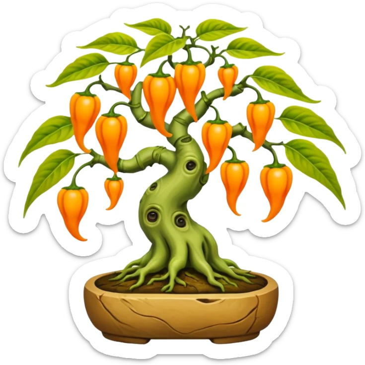 Very Large decorative alien gnarled bonsai aji charapita with fourty minuscule round orange-yellow wild peppers on it  sticker