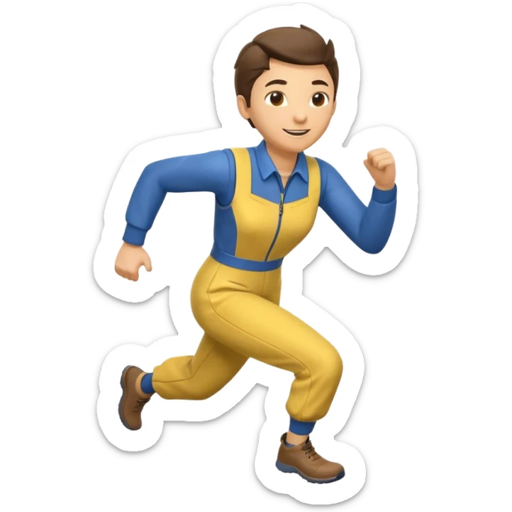 cheerful Vault Dweller in classic blue-and-yellow jumpsuit, running energetically sticker