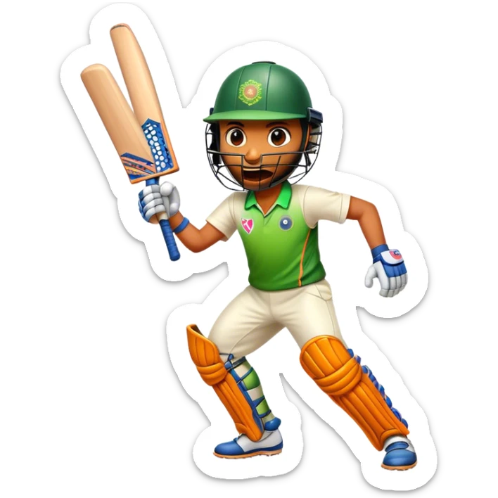 Cinematic Realistic Cricket Pop Culture Emoji, depicted with a dynamic, action‚Äêpacked scene capturing the spirit of India's beloved sport rendered with vibrant textures and energetic lighting. sticker