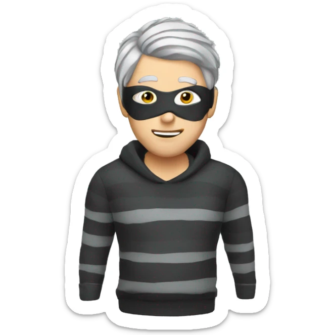 Burglar with eye mask and striped jumper and grey hair sticker