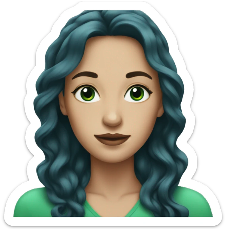 blue-green eyed woman with black long wavy hair sticker