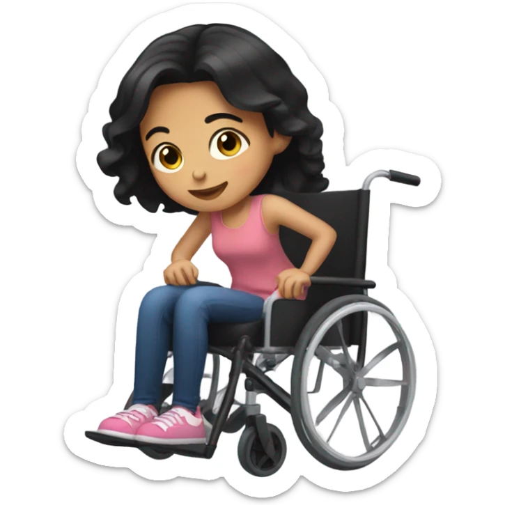 Girl with black hair in wheelchair sticker