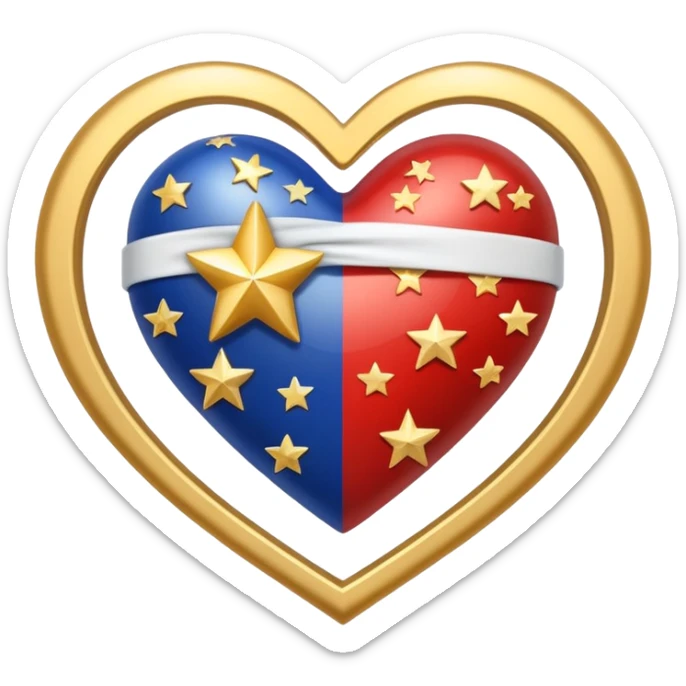 Patriotic heart white ribbon and gold stars sticker