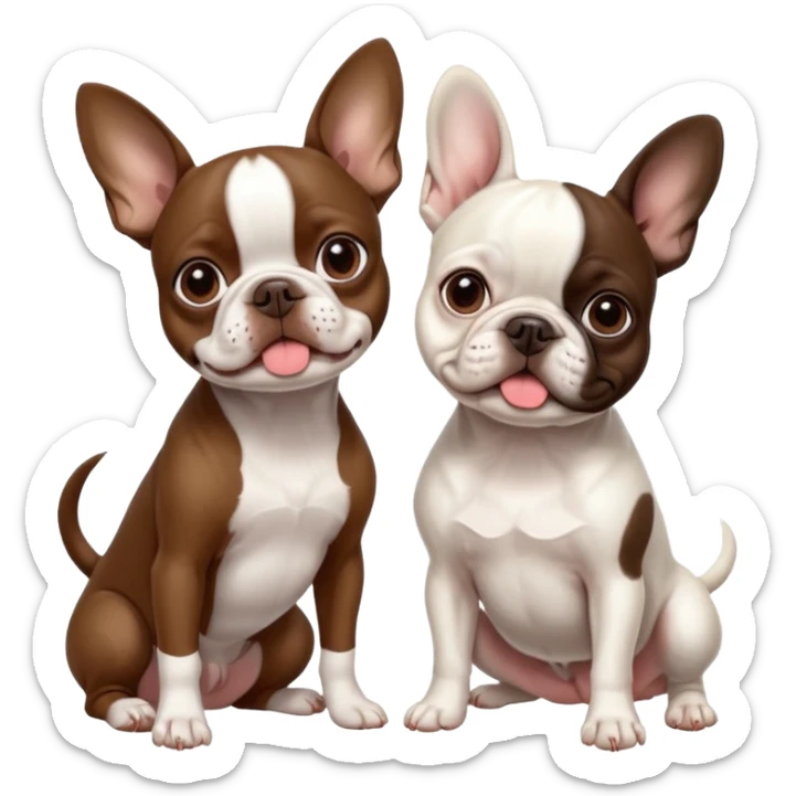 Skinny brown Boston terrier and all white French bulldog sticker