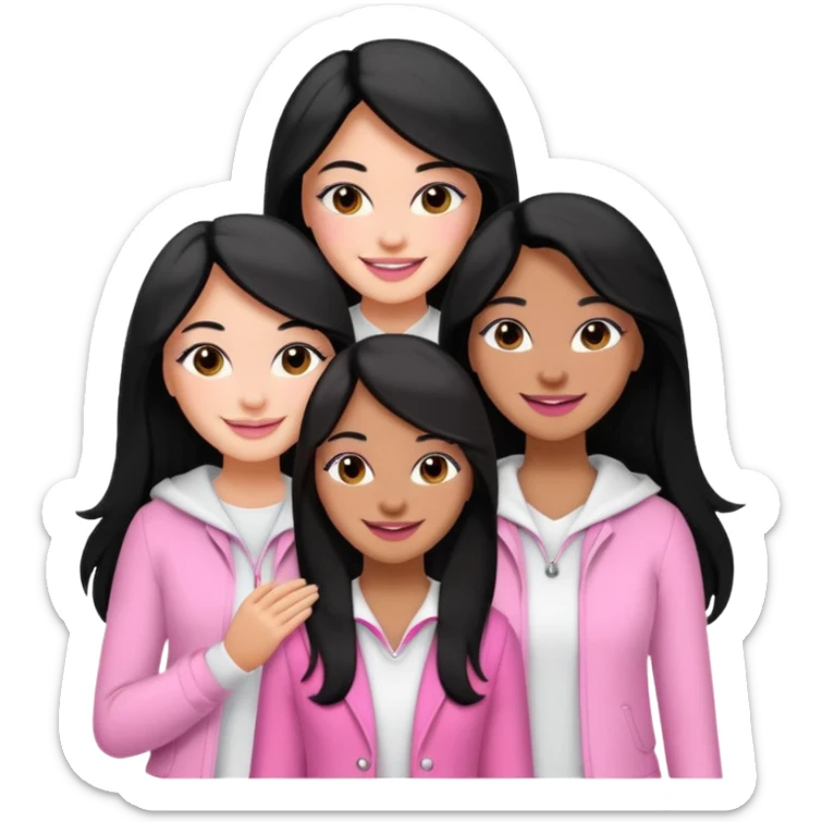 3 besties with professional glammed up looks wearing pink and white, medium skin tone smiling big with black long hair. Very girly  sticker