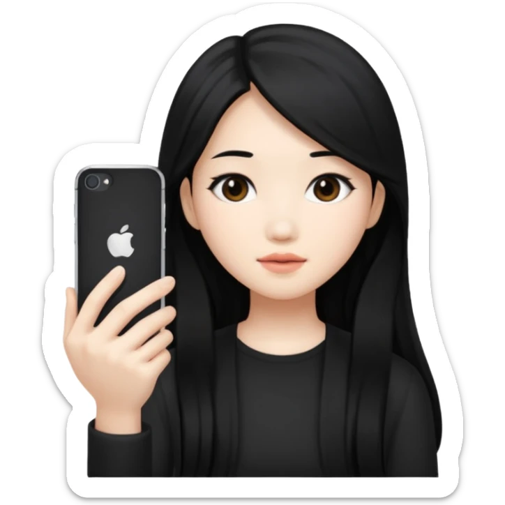 Black long hair white skin Asian girl using iphone16 black sticker