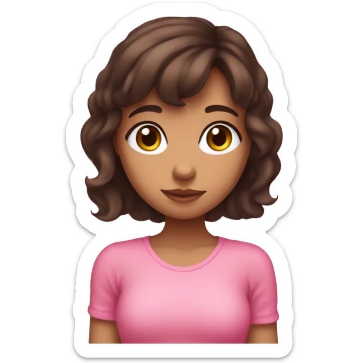 short-medium brunette girl making hearts with her hand and pink hearts around her and has heart eyes pink  sticker