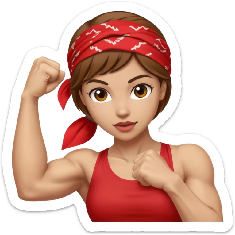 Light skin and brown hair with red bandana Rosie the Riveter shows biceps sticker