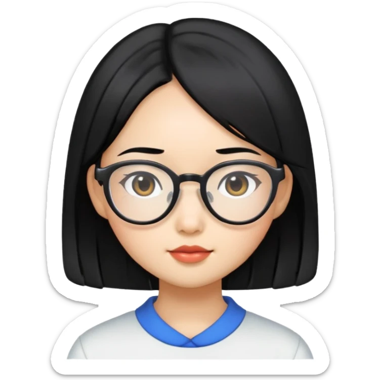 Girl kpop hair black hair smooth and glasses sticker