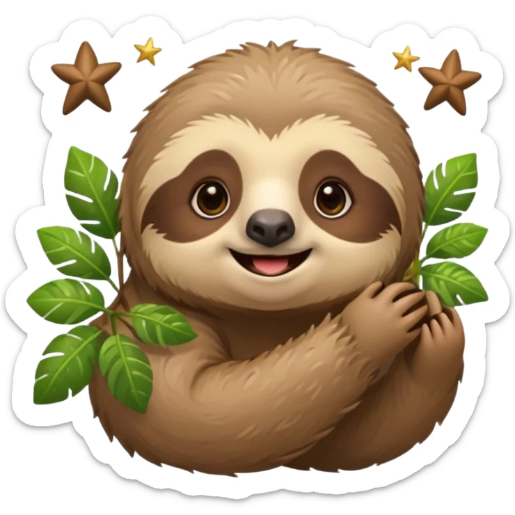 Perezoso que tenga dos  estrellas en los ojos  ósea que los ojos se conviertan en estrella y este sonriendo  tipo bimoji de iPhone pero de perezosos  sticker