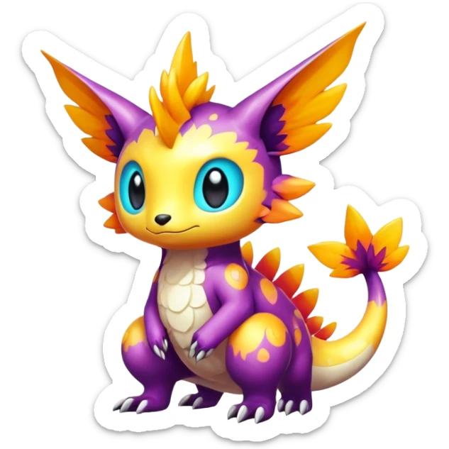 Exotic shiny rare epic cute Fakémon-creature, full body, with random markings sticker