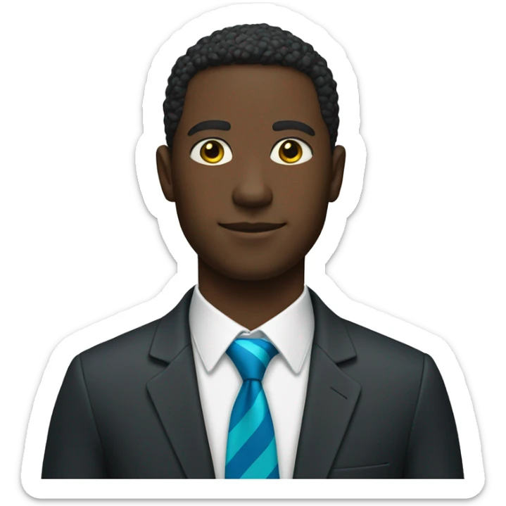 black man in red suit with blue and white stripes and a green tie that has yellow stripes sticker