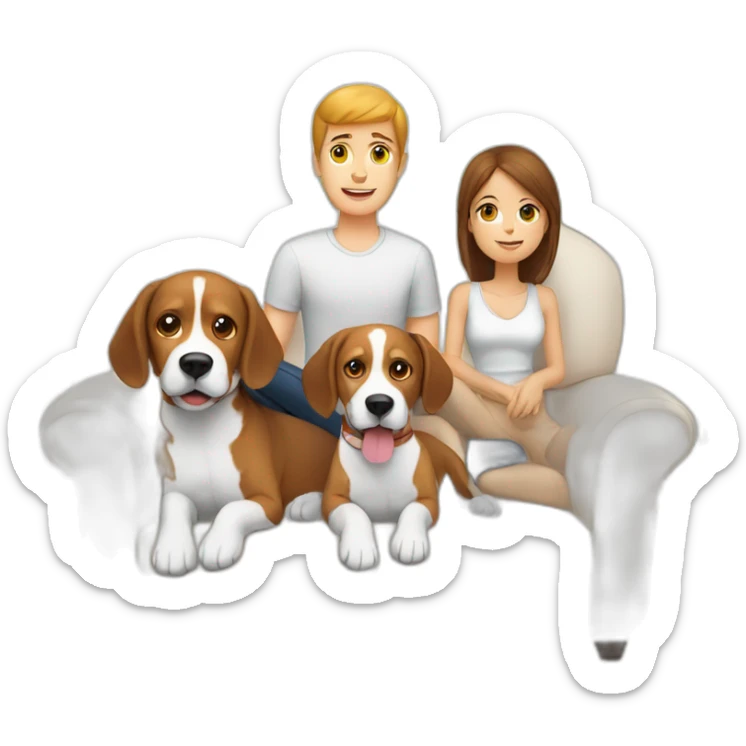 Brown hair White boy and girl and beagle Sit on couch sticker