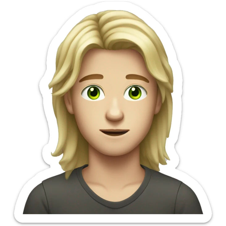Teen age boy with long hair and gree eyes sticker