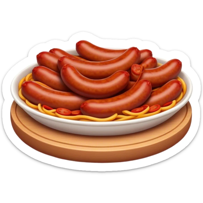 Cinematic Realistic Chorizo Dish Emoji, featuring spicy, robust sausage slices rendered with vivid textures and dynamic, appetizing lighting. sticker
