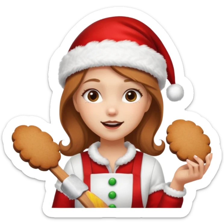 clean and vanilla girl with santa claus hat like holiday mood, baking ginger cookie sticker