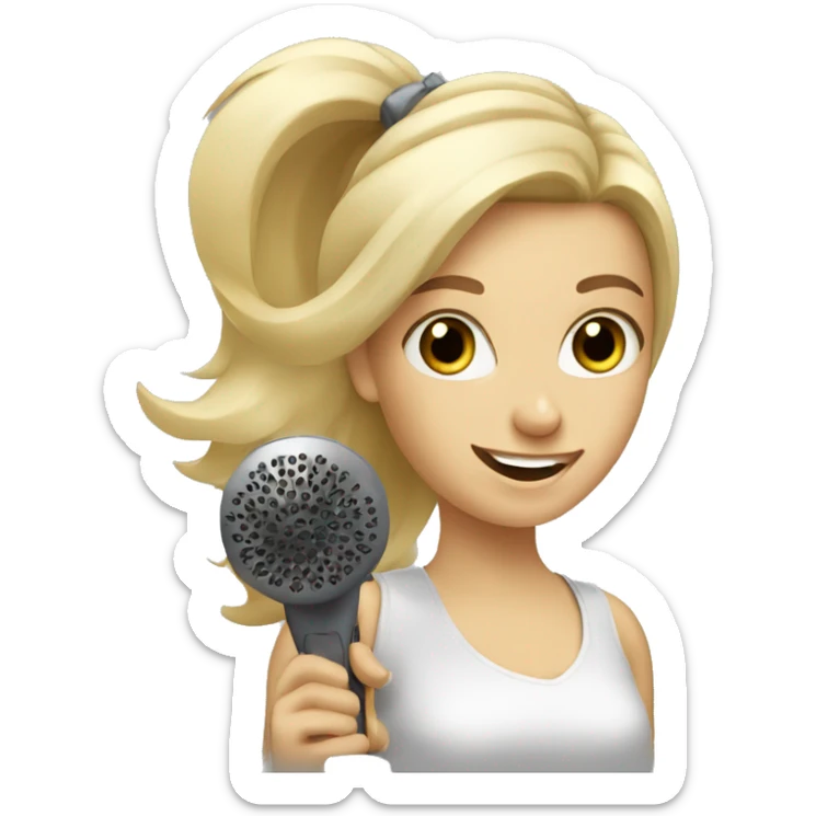 blonde girl holding a hair dryer and brush sticker
