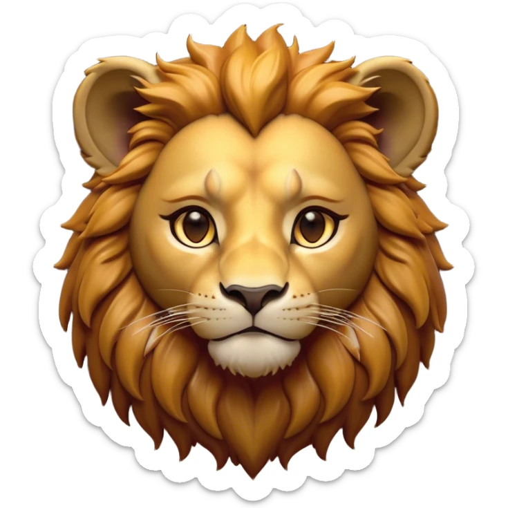 Cinematic Noble Lio Cub Portrait Emoji, Poised and regal, with a powerful, muscular build and a majestic, tawny mane, deep-set soulful amber eyes, Simplified yet sharp and sophisticated features, highly detailed, glowing with a warm, dignified glow, high shine, intelligent and fierce, stylized with an air of wild majesty, focused and attentive, soft glowing outline, capturing the essence of a watchful and confident king, so majestic it feels as though it could roar out of the screen with effortless authority! sticker