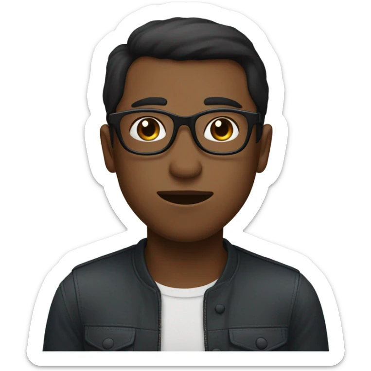 Two men kissing, one white skin with black hair, one brown with glasses sticker