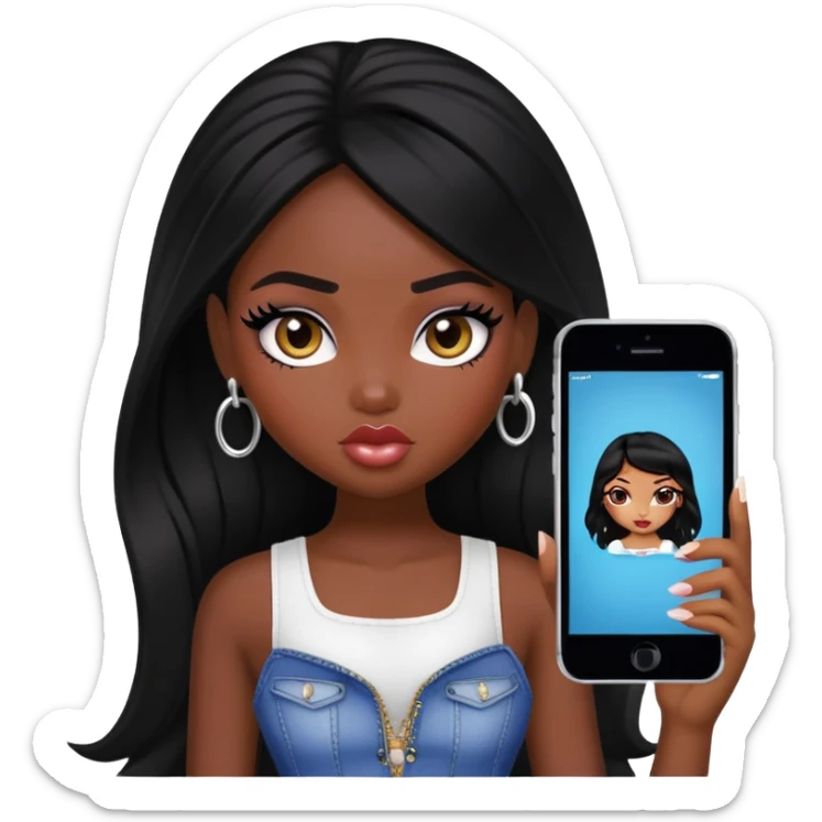 pretty bratz baddie, dark black skin, black hair sticker