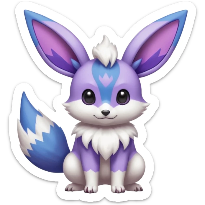 Shiny White with Violet and Indigo markings Eevee-Minccino-Zangoose-Pokémon-Fakémon-fusion-hybrid-creature sticker