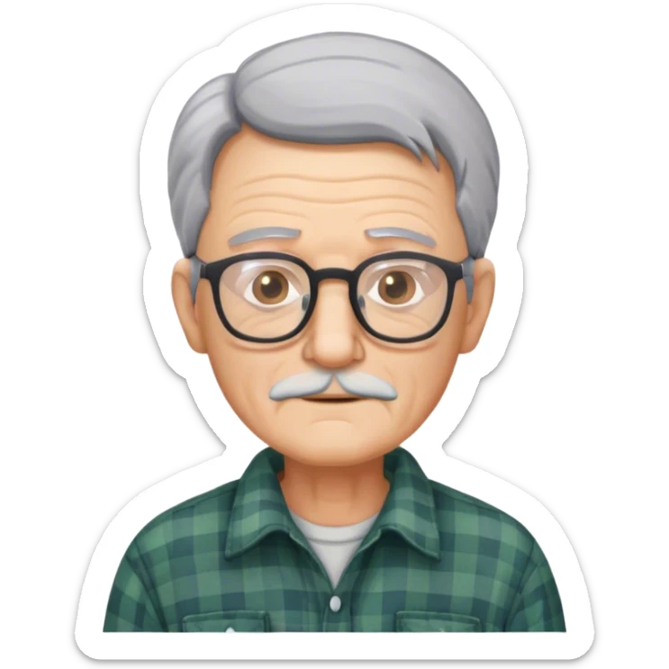 Old man with grey hair and glasses in flannel shirt sticker