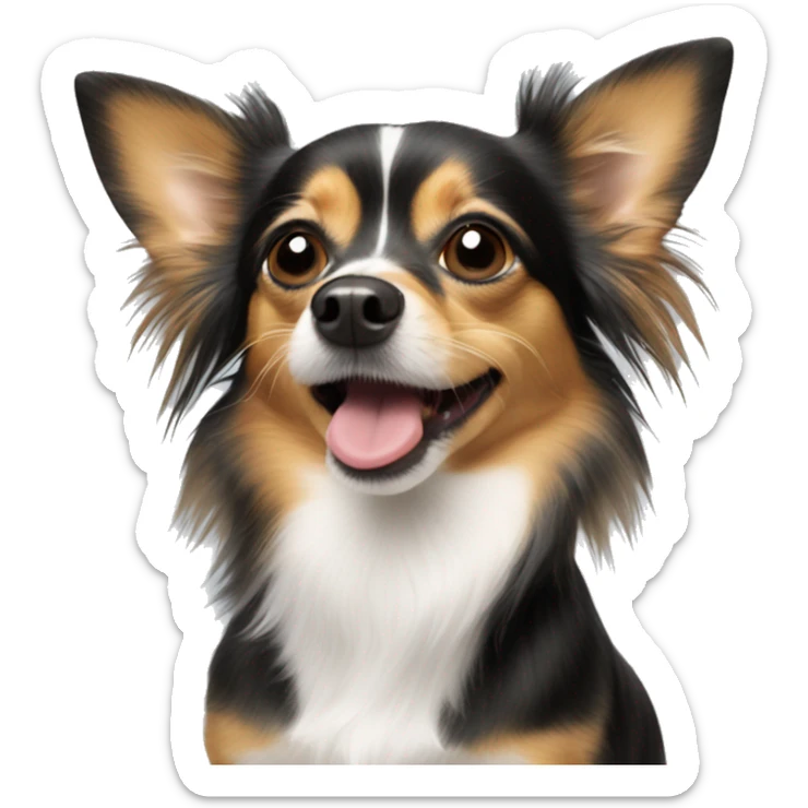 A dog that is a long haired chihuahua dachshund mix blowing a kiss sticker
