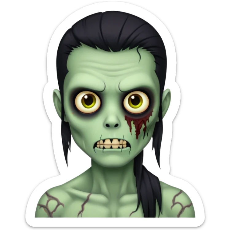 brunette zombie boy with horror green skin and long black hair sticker