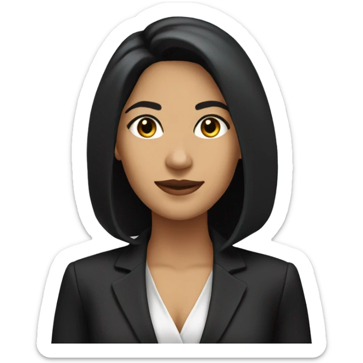 executive latina woman, long black hair, brown eyes, black suit sticker