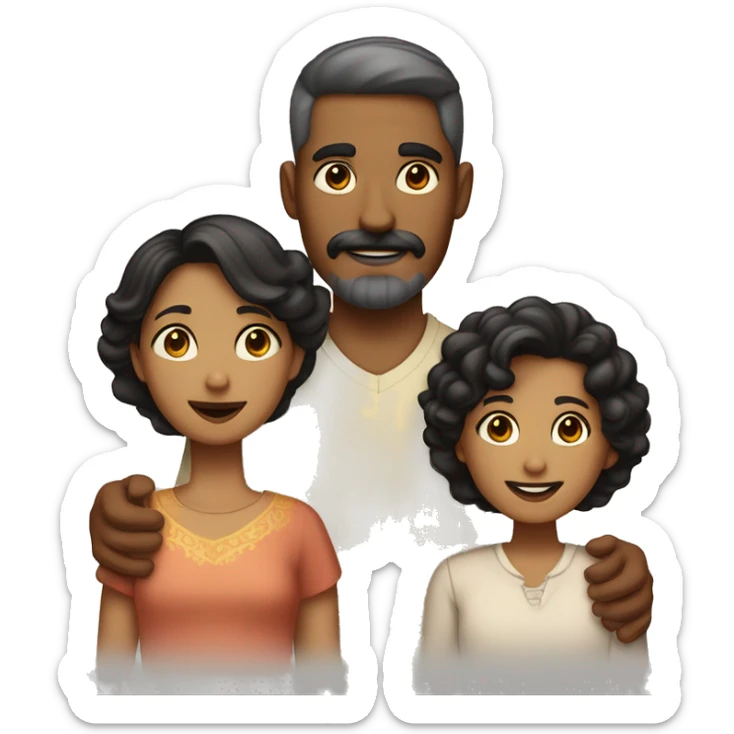 Family of a light dark skinned father, with a well trimmed mustache and beard, a fair skinned mother with black hair and gold highlights, 2 sons who are a light dark skinned, and a daughter who has a light skin and short black hair sticker