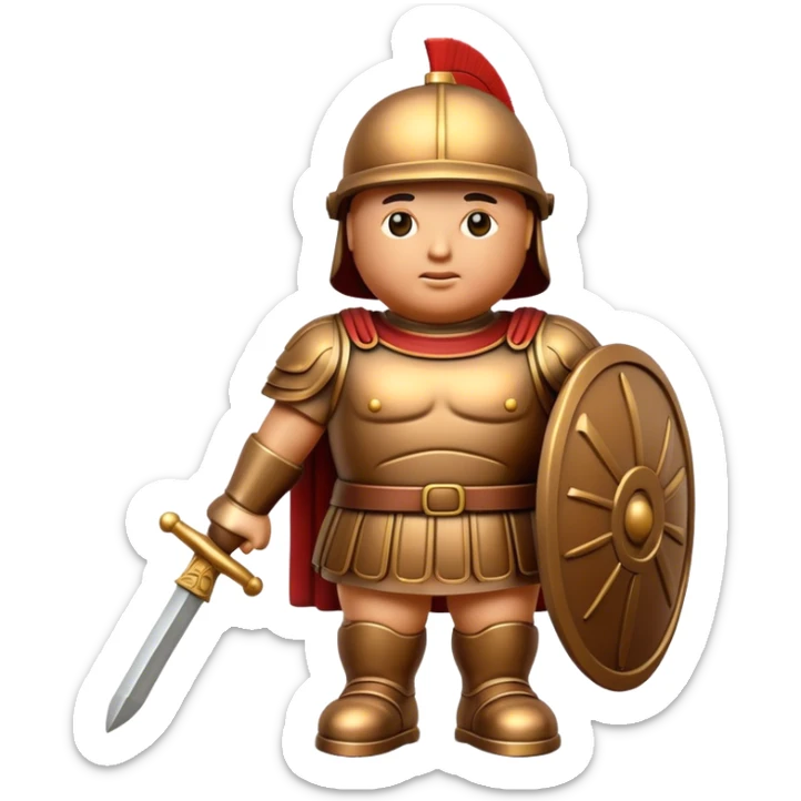 Botero Bronze Roman Soldier Landmark Emoji – Showcasing a stylized, rounded bronze Roman soldier sculpture. sticker