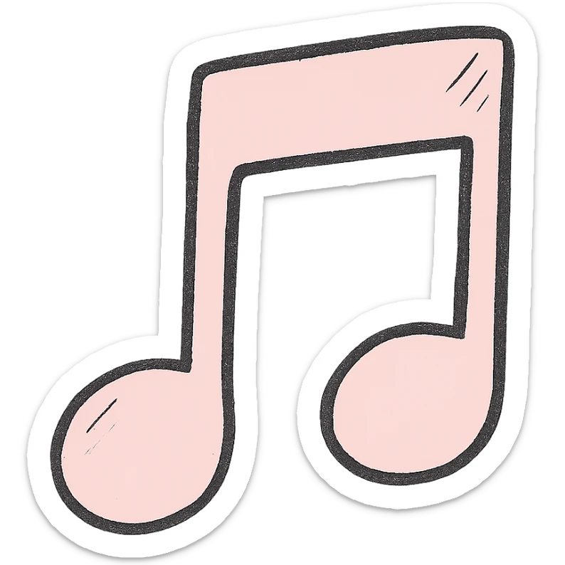 Create a soft and cute music icon in Japanese hand-drawn style with pink color, matching the reference style, suitable for a mobile home screen. Transparent background. sticker