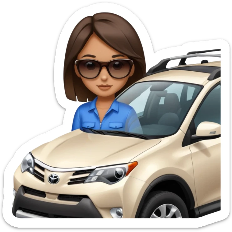 white toyota rav 4 with brunette girl in sunglasses sticker